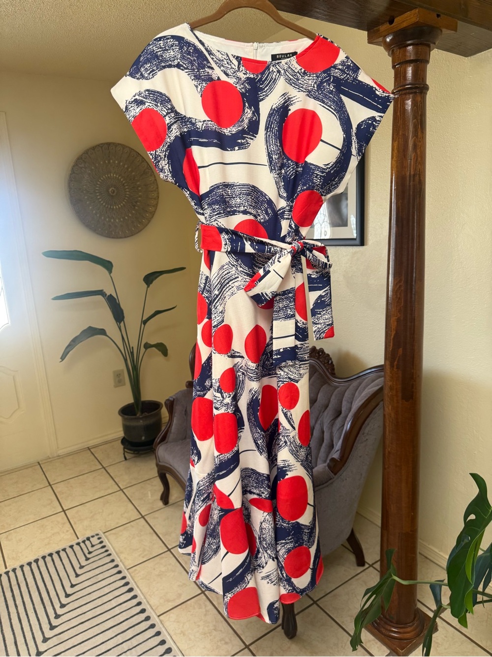 Beulah Red & Blue Abstract Dress